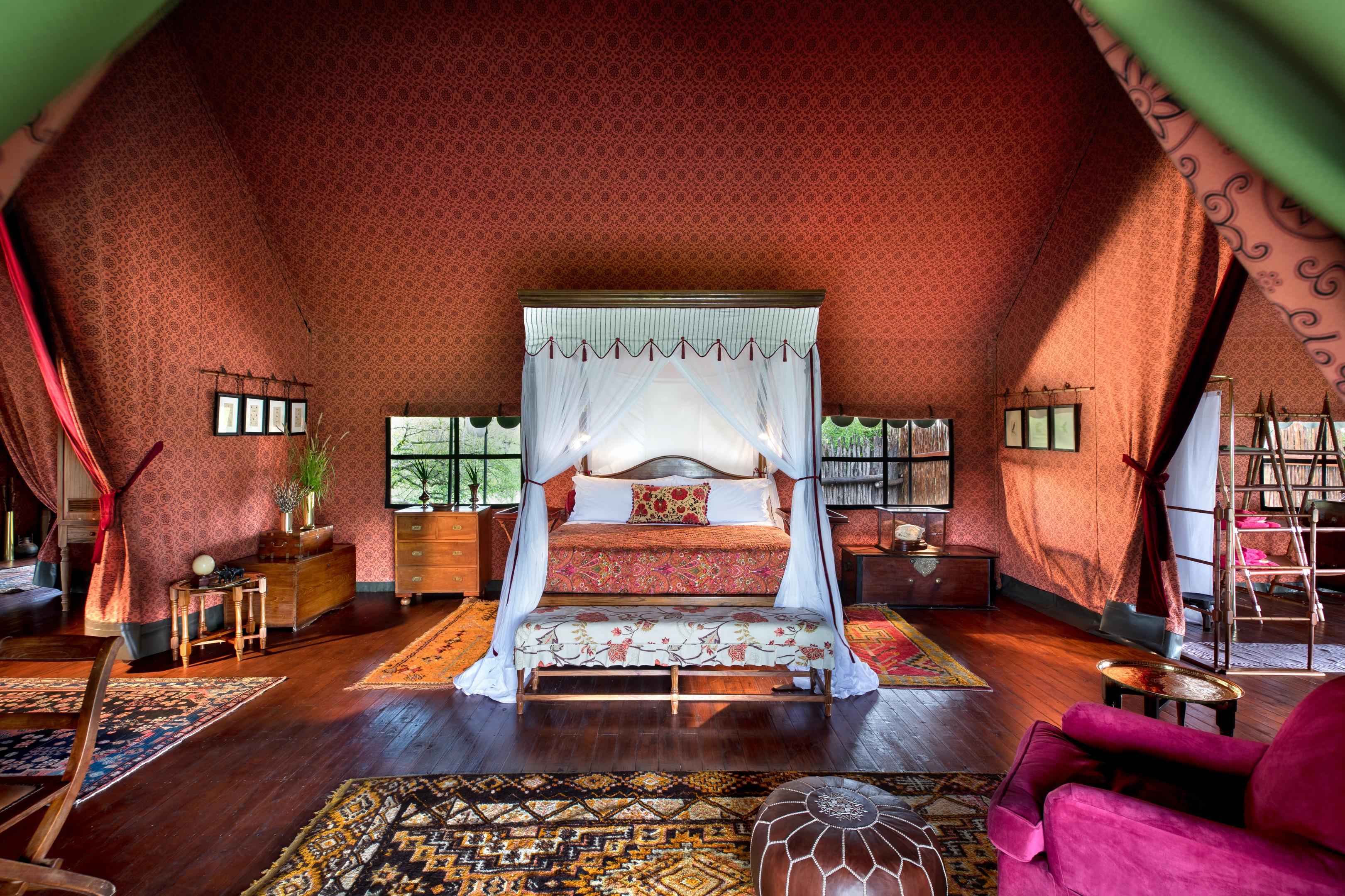 Luxurious interior of a guest tent at Jack's Camp